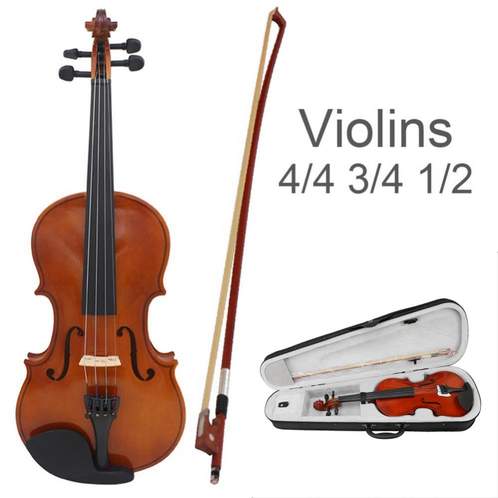 4/4 3/4 1/2 Natural Color Acoustic Violin for Violin Beginner with Case, Bow, Bridge, Full Size Fiddle